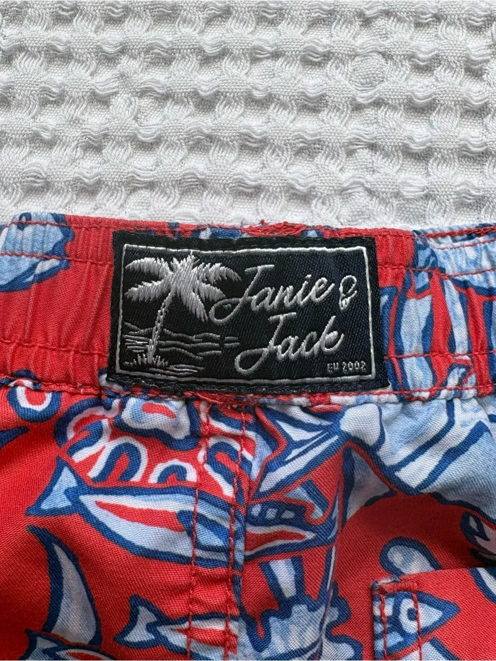 Janie And Jack Fish Print Swim Trunks Red Blue Underwater Bathing Suit 6-12M